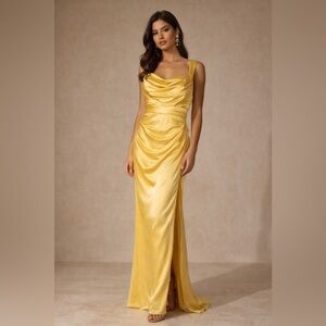 Golden Satin Corset Back Prom Dress Formal Evening Gown Gala Size 6